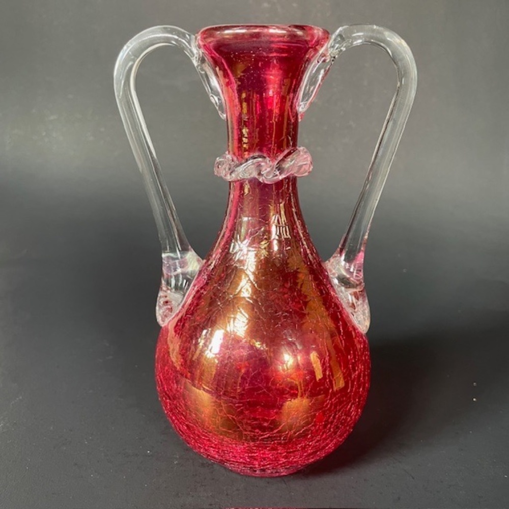 Vintage Hand-blown Crackle Glass Vase